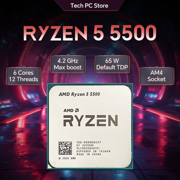 NEW AMD Ryzen 5 5500 65W 7NM L316M 36GHz 6-Core 12-Thread R5 5500 Gaming Processor DDR4 Socket AM4 But No Fan