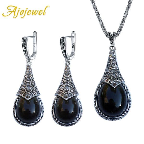 Ajojewel Original Waterdrop Vintage Jewelry Sets Of Necklaces And Earrings For Women With BlackGreenRed Stone 260512