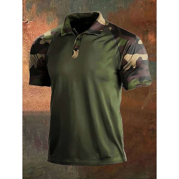 Camouflage Pattern Print Men's Slim Classic Simple Raglan Short-Sleeved Polo Shirt 26Y0512