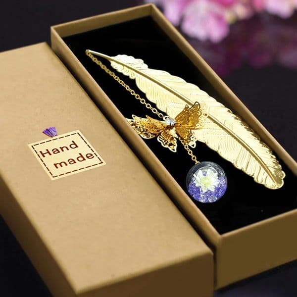 1pc Chinese Style Metal Feather Bookmark Creative Immortal Dried Flower Butterfly Leaf Student Bookmark Teachers Day Gift 260512