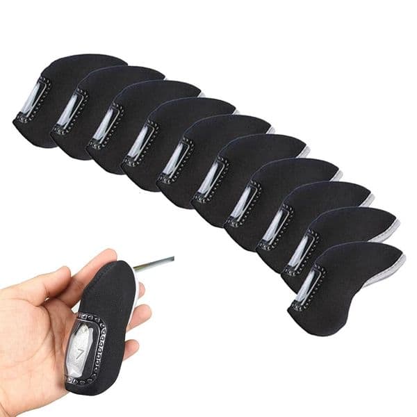 10PcsSet Golf Club Head Covers Golf Iron Headcovers Guard No Number Visible Window Sleeve Cover Club Head Covers Fits All 260512