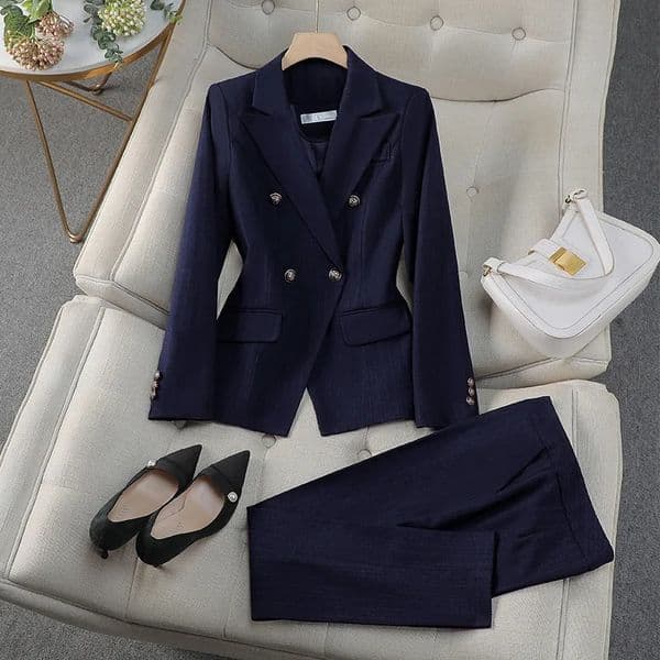 Official Interview Formal Blue Blazer Women High-end Pant Suit Career Temperament College Students el Manager Workwear Jacket 260511
