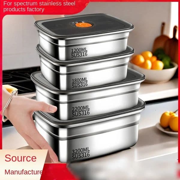 304 Stainless Steel Crisper Lunch Box Sealed Leakproof Bento Refrigerator Freezer Storage Camping 260512