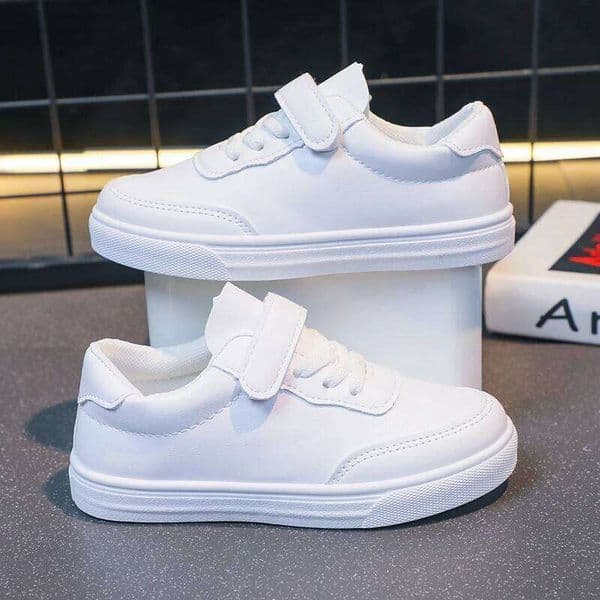 Children Casual White Pu Leather Plain Design School Kids Sneakers Unisex All-match 26-36 Four Seasons Boys Girls Shoes 26Y0508