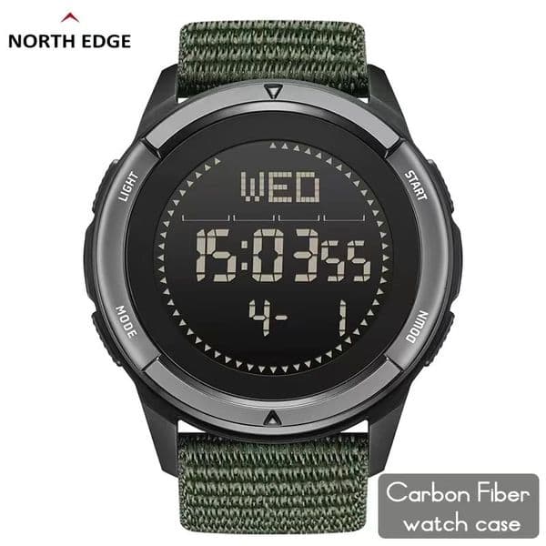NORTH EDGE Watch for Men ALPS 45MM Outdoor Sports Swimming Metronome Compass Waterproof Carbon Fiber Case Nylon Strap Men Watch 260512