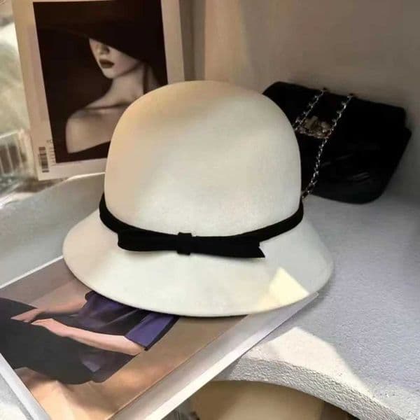 Vintage Hepburnesque Felt Formal Hat Wealthy Heiress Style Panama Cap Bowknot Bucket Hat British Style Outdoor L260511