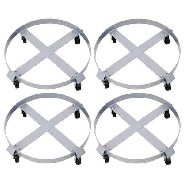 4Pcs 55 Gallon Drums,Barrel Dolly 4 Swivel Caster Wheels,Heavy Duty Steel Frame Drum Cart with Brake for Workshops, Factories, Warehouses