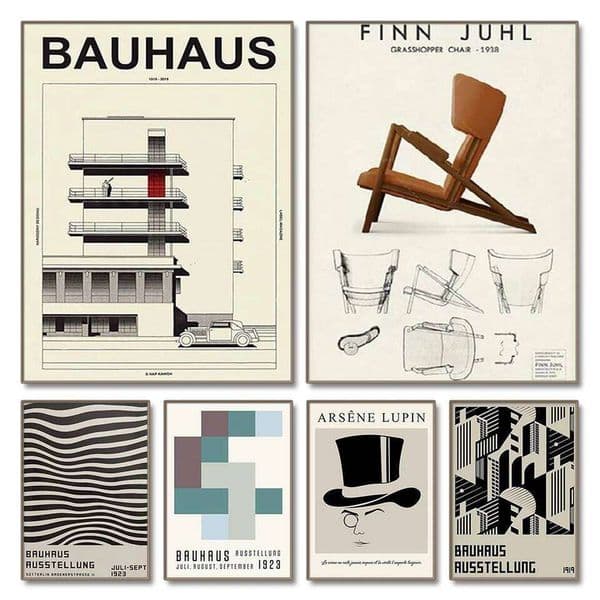 Black and White Modernism Exhibition Canvas Print Vintage Minimalist Bauhaus Painting Wall Art Posters For Home Decor 26W05012