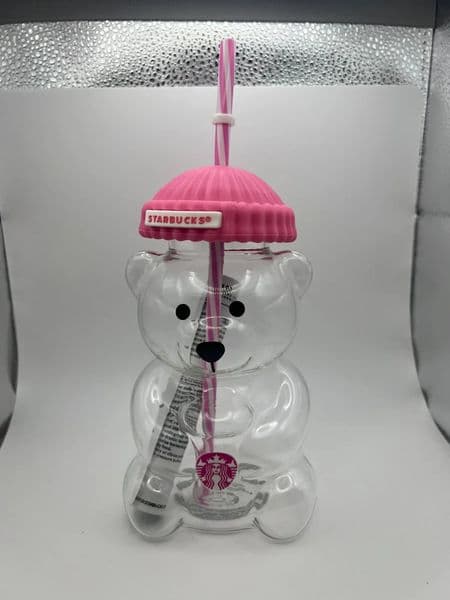 2026 Strawberry Pink 20Oz Star Bucks Glass Bear Cup Straw Cute Tumbler With Hat For Iced Coffee Cold Drink Bearista Limited Edition Holiday Valentines Day Gift 03