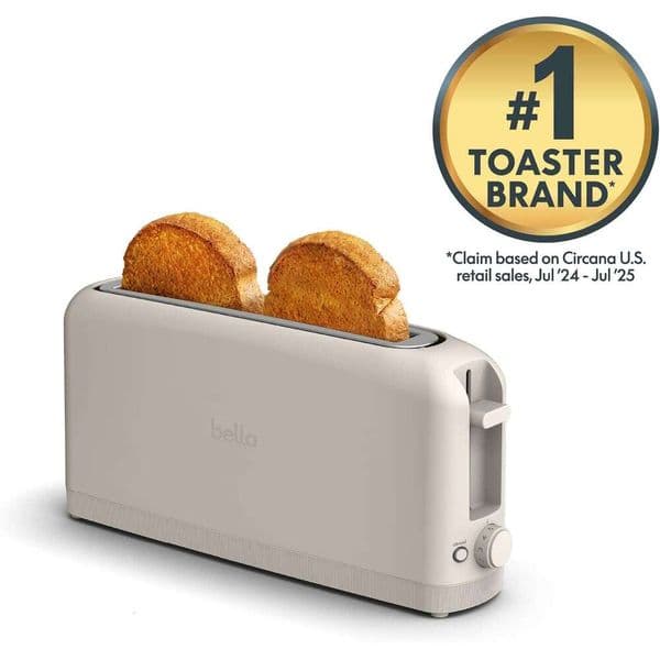 Bella 2 Slice Slim Toaster Anywhere Kitchenware 6 Setting Shade Control With Reheat Cancel Buttons Fits Sourdough 10 Inch Long Slot Anti Jam And Auto Feature