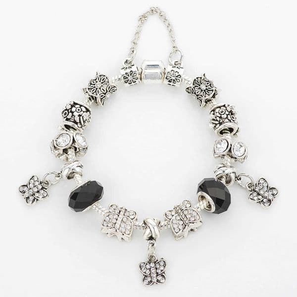 Classic Black Butterfly Glass Bead Bracelet Popular Womens Bracelet Direct Delivery L260512OE