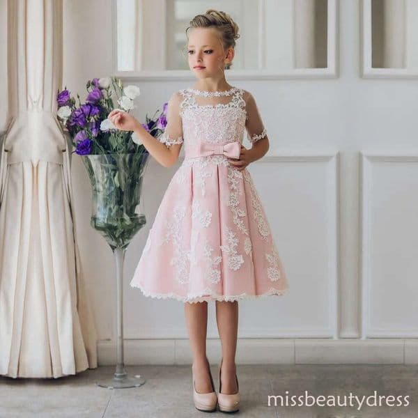Flower Dresses For Wedding Lace A Line Kids Formal Wear knee Length Multilayer Girls Pageant Dress