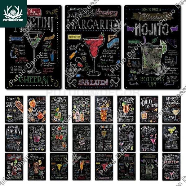 Putuo Decor Cocktail Tin Sign Vintage Plaques Metal Plate Retro Painting Art Poster for Bar Club Man Cave Wall Decoration T260512