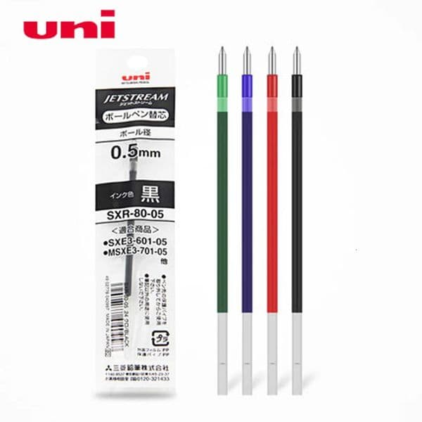 6 Pcs/Lot Uni SXR-80-05 Refills for MSXE5-1000-05 Ballpoint Pen 05 mm-4 colorsBlackRedBlueGreen to choose 260511
