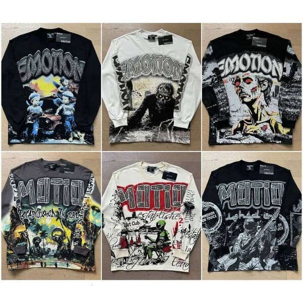 2026 New MIXED EMOTION Long Sleeve T-shirt Men Women High Street Full Print Best Quality Crewneck Hip Hop Oversized Tops 26Y0512