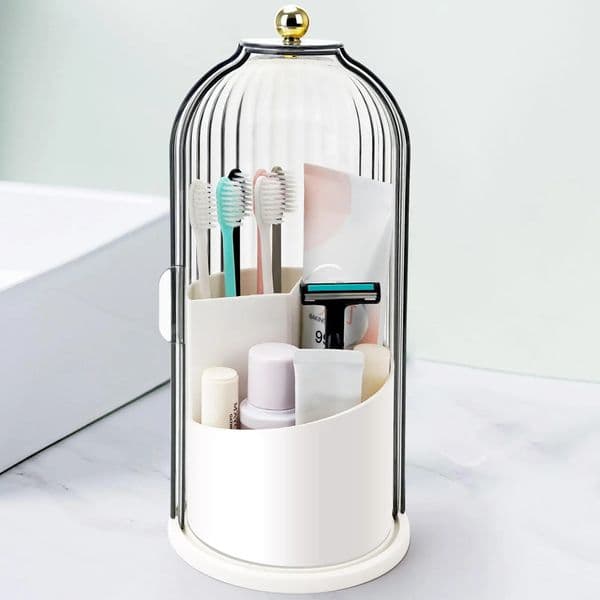 Toothbrush Holders with Sliding Lid Rotating 3 Slots Bathroom Organizer Countertop Tooth Brush Toothpaste Holder Bathroom Coun 260511