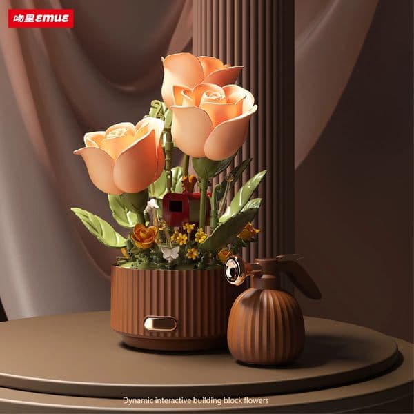 Dynamic Building Block Flower Electric Assembly Rose Bouquet Fairy Atmosphere Highend Decoration For Girl Handmade Wedding Gift 260507