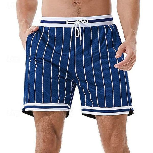 Mens Striped Shorts Quick Dry Drawstring Waist Athletic For Training Gym Workout Street Simple Basic 260507