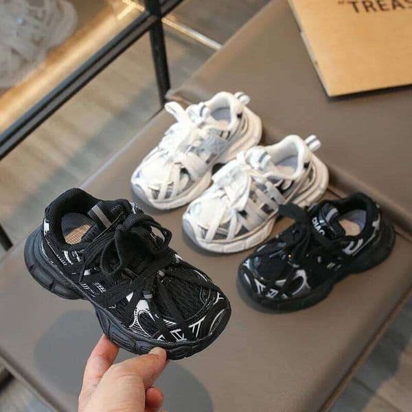 Kids Boy School Black Beige Versatile Sports Shoes for Girls Fashion Causal Patchwork Children Mesh Chunky Sneakers 26W05012