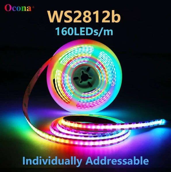 WS2812B IP65 DC5V SPI RGB-IC Strip 160LEDs Individually Addressable Smart Pixels Tape Light Black White Waterproof S260512