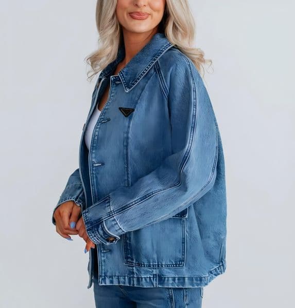 women Denim Jacket Blue lapel Neck Cardigan Outerwear Tops Fashion Female Casual Puff Sleeve Slim Jeans women Coats