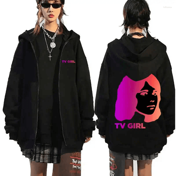 Men's Hoodies 2026 TV Girl Really Cares Graphic Print Zipper Hoodie Men Women Fashion Casual Oversized Zip Up Male Fleece Sweatshirts
