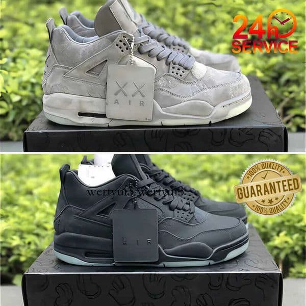 Shoes KAW S X 4 Authentic Cool Grey Black 4S XX Clear Glow In The Dark White Man Zapatos Sneakers