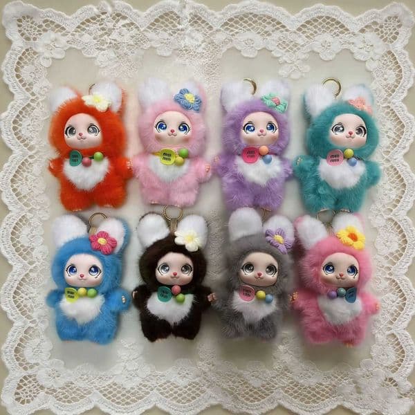 Cartoon plush cute Labubu doll keychain backpack decoration childrens toy doll ornament L260512L6WE