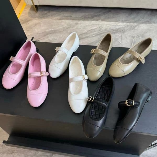 Top quality Cloth Mary Jane Ballet strap sandal loafers womens flat Dress Luxury designer Office shoes 36-43 Party Black with box