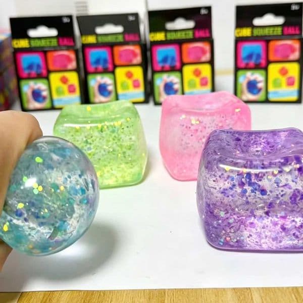 Colorful Glitter Stress Cube Toy Anti-Stress Slow Rebound Ice Cube TPR Block Small Squeeze Ice Cubes for Compression TherapyT260512