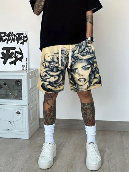 2026 Model Mens Casual Shorts with Medusa Print Trendy Street Style Quickdrying and Breathable Suitable for All Seasons 260511