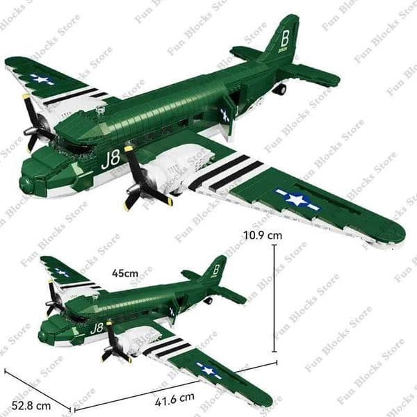 WW2 Military Classic Model US C-47 Transport Aircraft Collection Fighter Model Building Blocks Plane Bricks WWII Kids Toys GiftsJ260513