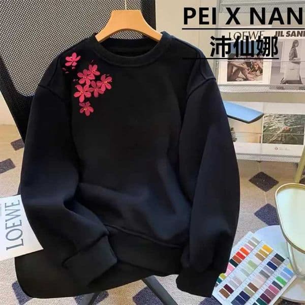 Autumn and Winter Round Neck Sweatshirt Cherry Blossom Print Loose Casual Long Sve Pullover L260513