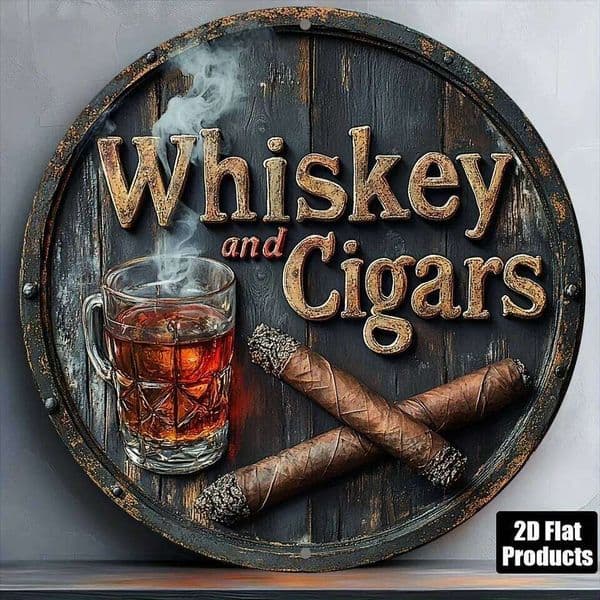 1pc 2D Flat Whiskey & Round Aluminum Sign, 8x8 Inch - Bar/Kitchen Decorative Plaque 26Y0513