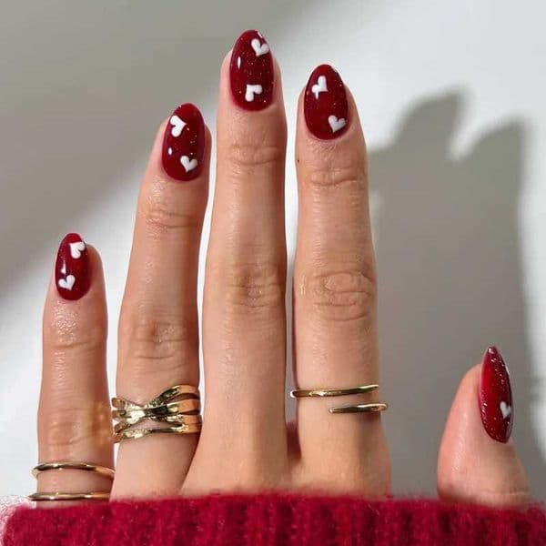 24pcs Press on Nails Sets with Love Pattern Design False Nails Tips Cats Eye Red Short Almond Fake Nail Art Round Head Manicure Z260511