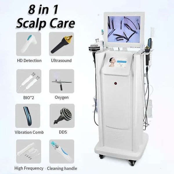 Updest Hair Regrowth Follicle Detection Anti-Hair Loss Treatment Machine 8 In 1 Physiotherapy Vibration Microcurrent Scalp Massage + Dermabrasion Machin