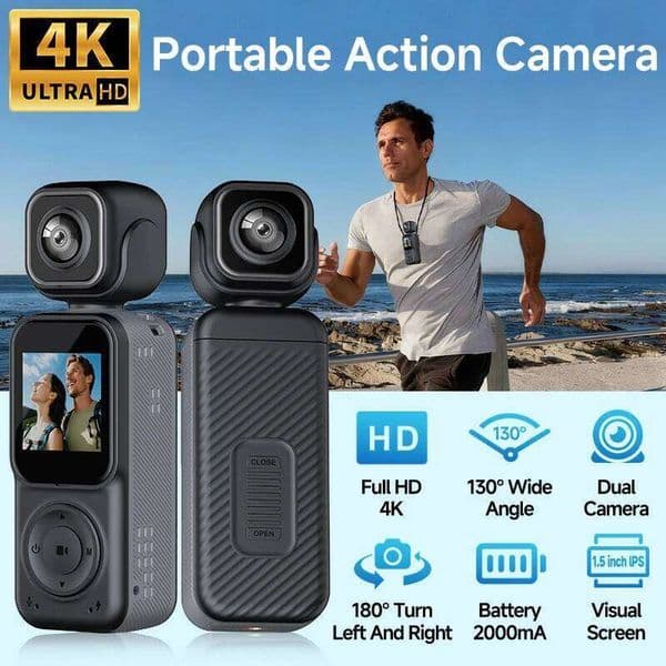 Handheld Dual Action Camera 1.5 Inch IPS Screen Supports Simultaneous Recording with WiFi And Mobile App Connection 26L0513