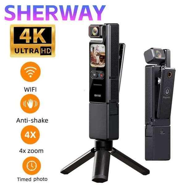 4K Pocket Action 4x Zoom Touch Screen Anti-Shake Digital Vlogging Camera Waterproof HD Sports DV Portable Video Recorder 26L0513