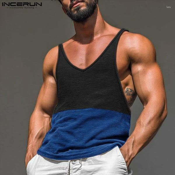 Men's Tank Tops INCERUN Summer Patchwork O-neck Sleeveless Male Vests Streetwear 2026 Color-block Fashion Casual Men Clothing