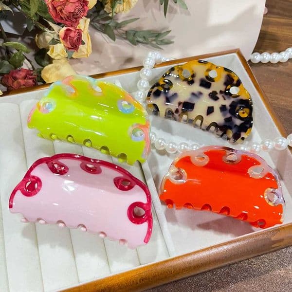 Muweordy New Acetate Claw Clip Color Blocking Minimalist Hair Claws Circle Wave Shark Crab Hair Clip Hair Accessories for Women H260513