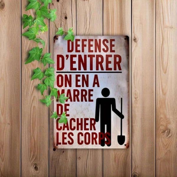 1pc 7.8x11.8 Inch 2D Flat French "Do Not Enter" Metal Wall Art - Humorous Vintage Iron Sign, Waterproof for Home/Garage/Kitchen 26Y0513