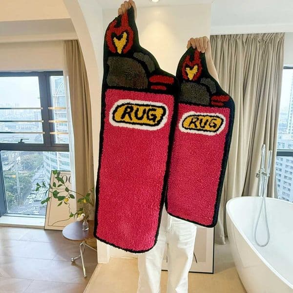 Novelty Red Lighter Pattern Cluster Flocking Rug Shaggy Carpet Soft Fluffy RUG Printed Anti-Slip Mat for Bedroom Bathroom T260512