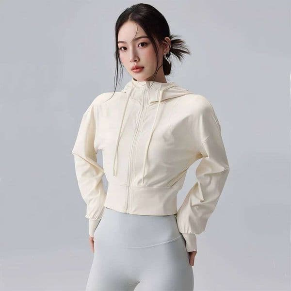 Women's Hooded Cycling Coat Yoga Jogging Shirt Tights Outdoor Sports Gym Clothing Running Wear Sportswear 26Y0513