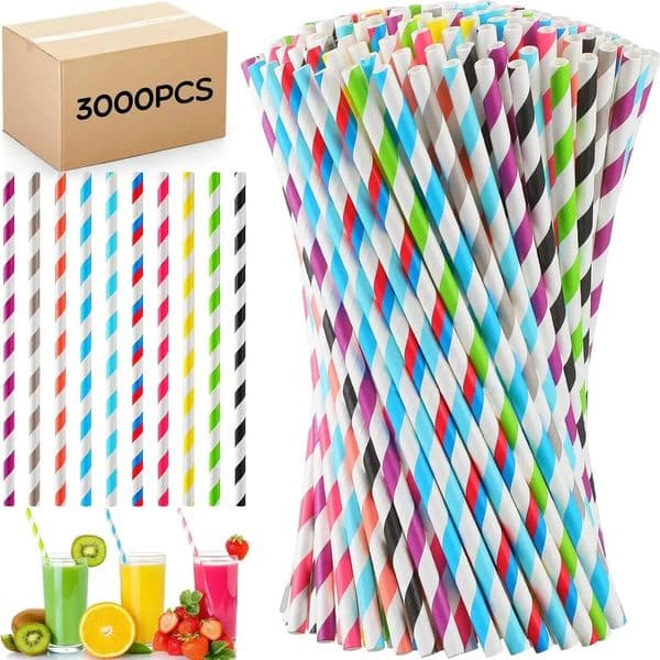 3000 Pcs Colored Paper Straws Bulk Disposable Striped Drinking for Summer Juice Shakes Cocktail787 Inches 260508