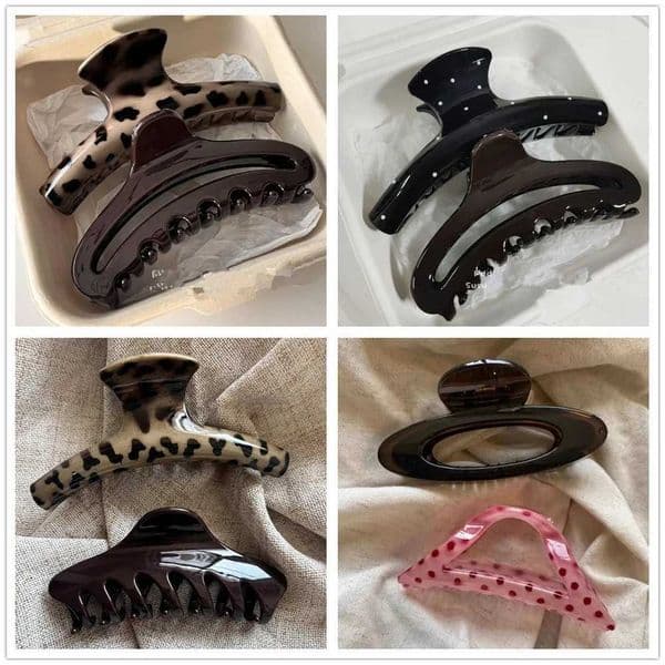 2Pcs Vintage Leopard Print Geometry Dot Large Shark Hair Claw Clip for Women NonSlip Banana Clip Ponytail Clip Hair Accessories H260513