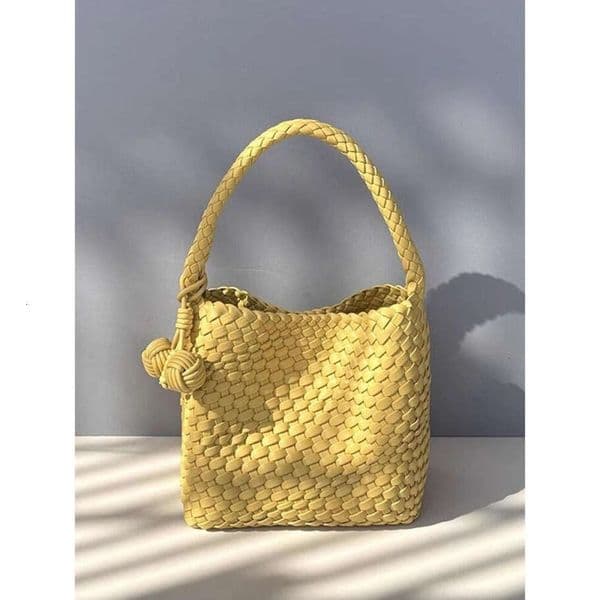 TAURUSCIAGA Handwoven Genuine Leather Vegetable Basket Bucket Bag, Women Underarm Shoulder Mother Tote Bag