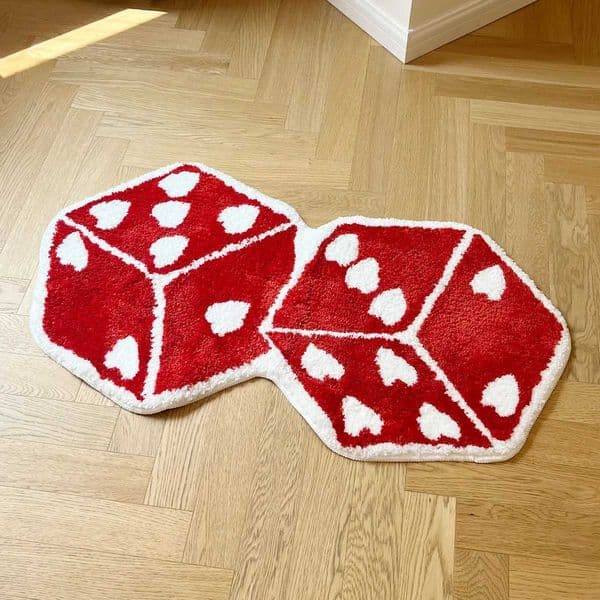 Red Dice Bedroom Tufted Rug Living Room Carpet Washable Cheerful Bedside Mat Soft Floor Pad Doormat Aesthetic Home Room Decor T260512