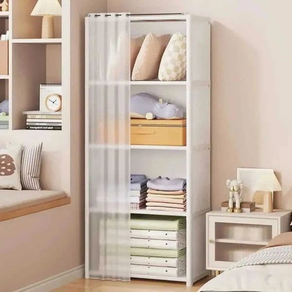 Luxury Designer Decor Multi Layer Rack Dust-Proof Wardrobe room Storage Cabinet Multifunctional With Curtains Portable Clothing Organizer De 4