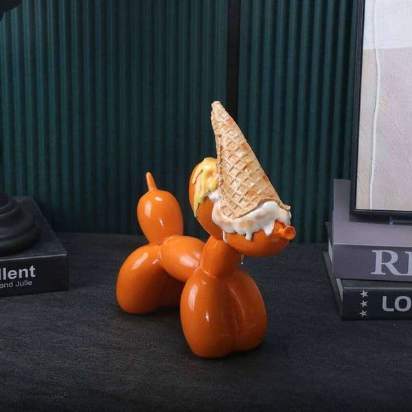 Balloon Dog Sculpture with IceCream Cone & Cake Design, Creative Bull Statue for Home Decor 26Y0513