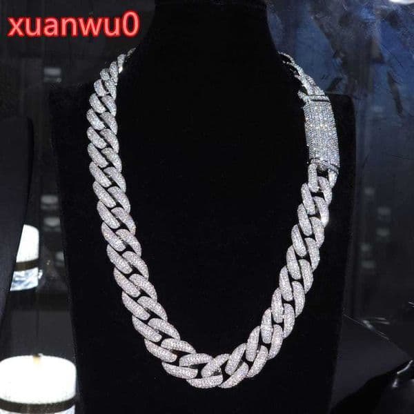 Hip Hop Jewelry Moissanite Round Cuban Link Chain in 925 Silver Necklace Friends Party Gift For Mens Passes Diamond Tester